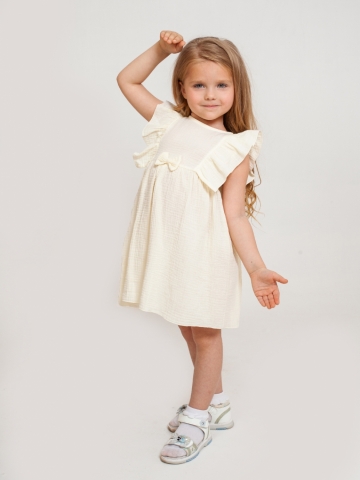 Купить 322-СЛ. Платье из муслина детское, хлопок 100% сливочный, р. 74,80,86,92 в Карачаевске